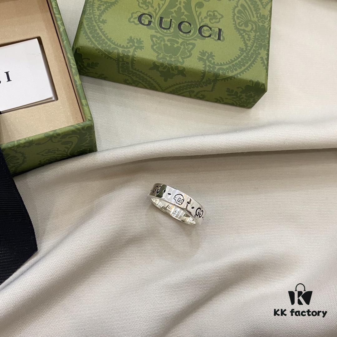 Gucci 925 Sterling Silver Double G Skull Fairy Ring