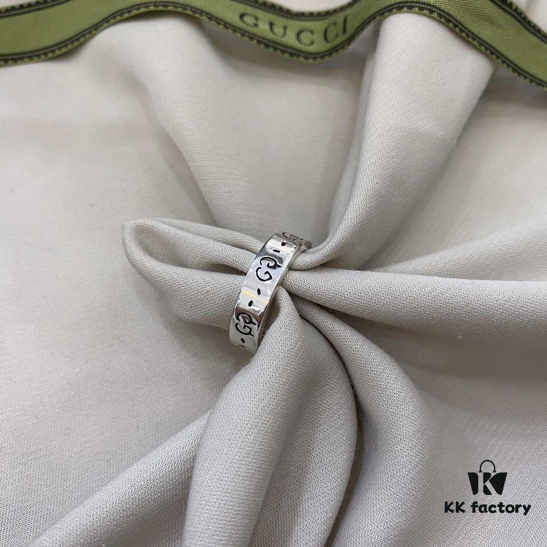 Gucci 925 Sterling Silver Double G Skull Fairy Ring