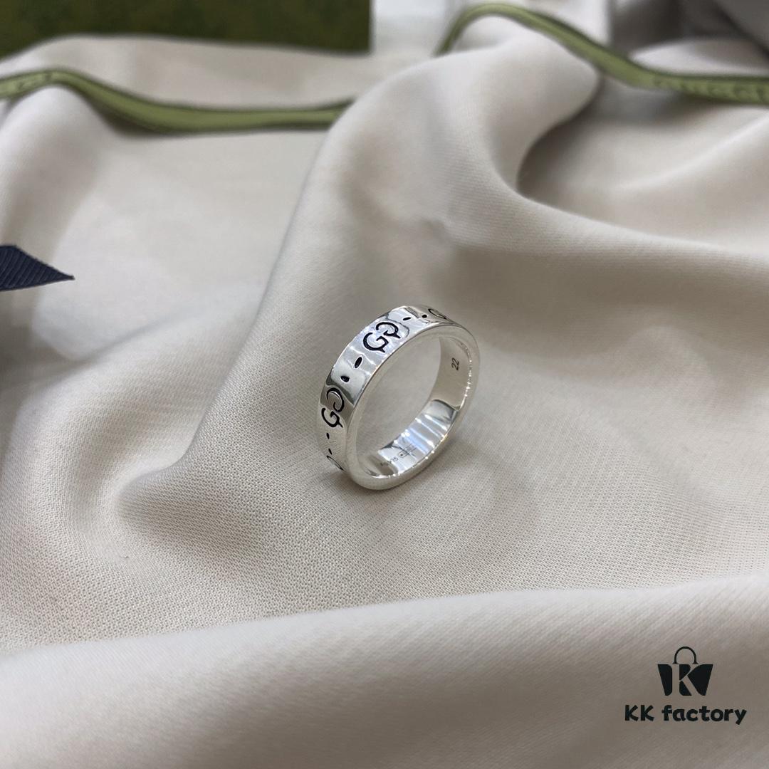 Gucci 925 Sterling Silver Double G Skull Fairy Ring