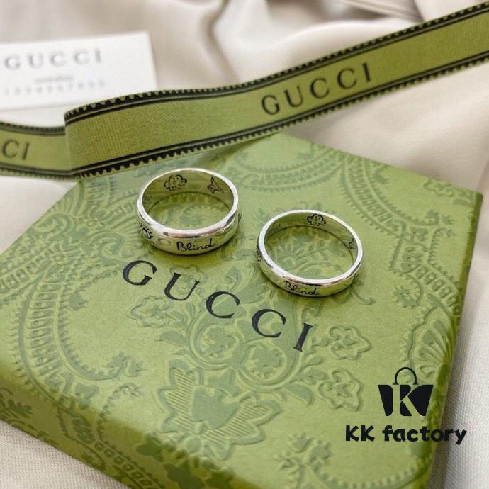 Gucci Gucci 925 Sterling Silver Fearless Love Double G Floral and Bird Couple Ring