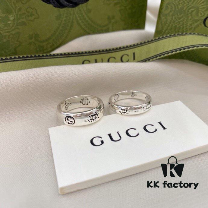 Gucci Gucci 925 Sterling Silver Fearless Love Double G Floral and Bird Couple Ring