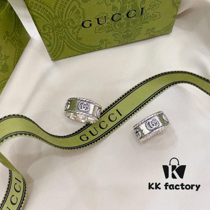 Gucci 925 Sterling Silver Double G Twisted Retro Couple Ring