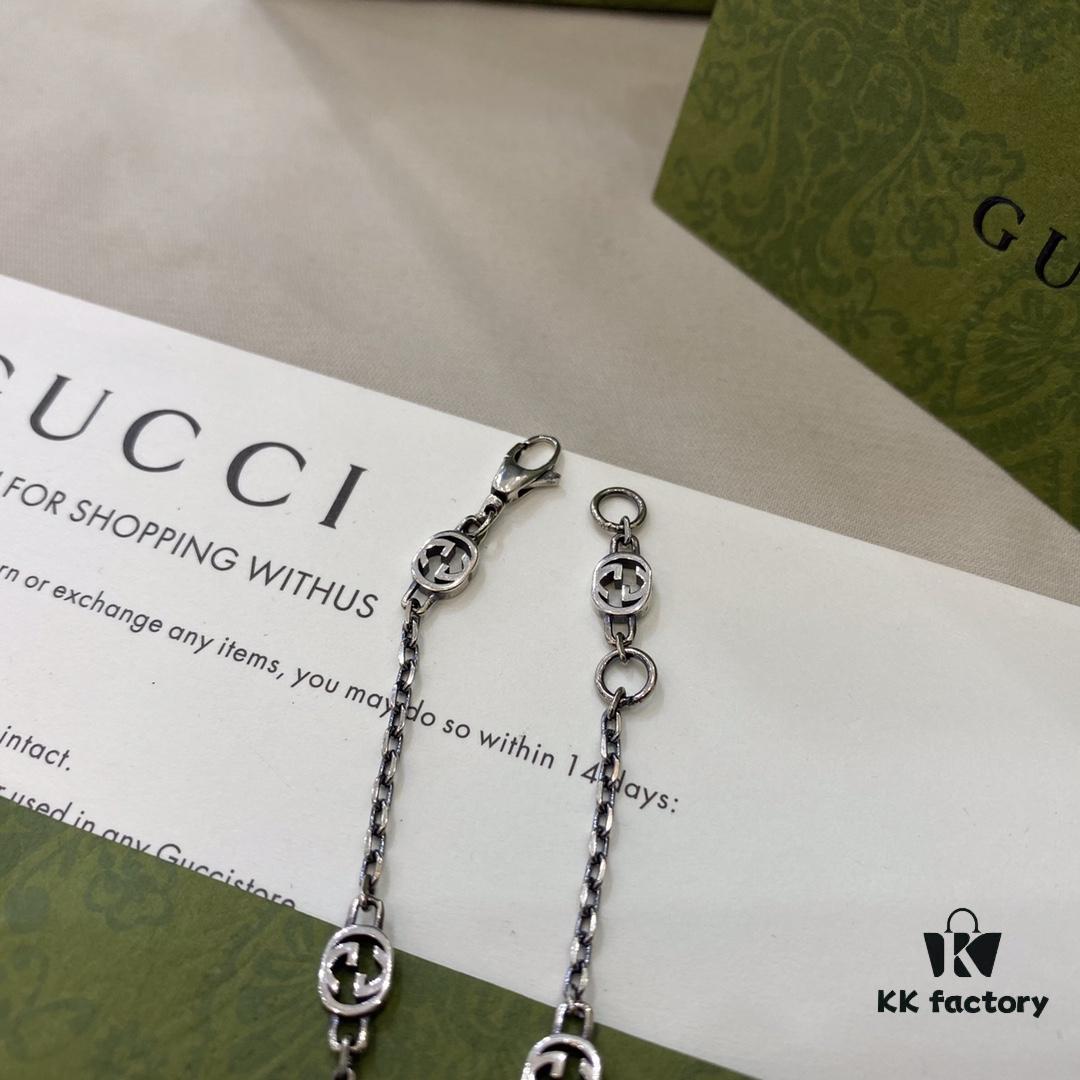 Gucci 925 Sterling Silver Interlocking Double G Enamel Red Heart Bracelet