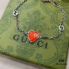 Gucci 925 Sterling Silver Interlocking Double G Enamel Red Heart Bracelet