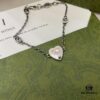 Gucci 925 Sterling Silver Interlocking Double G Enamel Red Heart Bracelet
