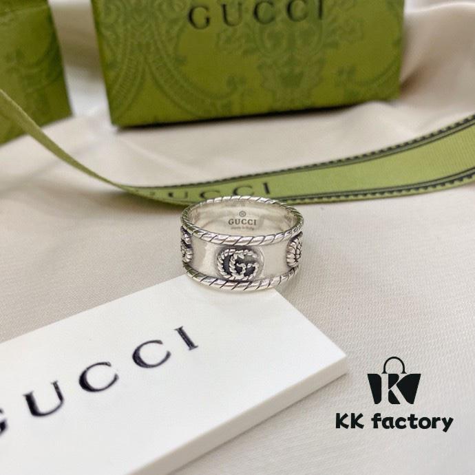 Gucci 925 Sterling Silver Double G Twisted Retro Couple Ring