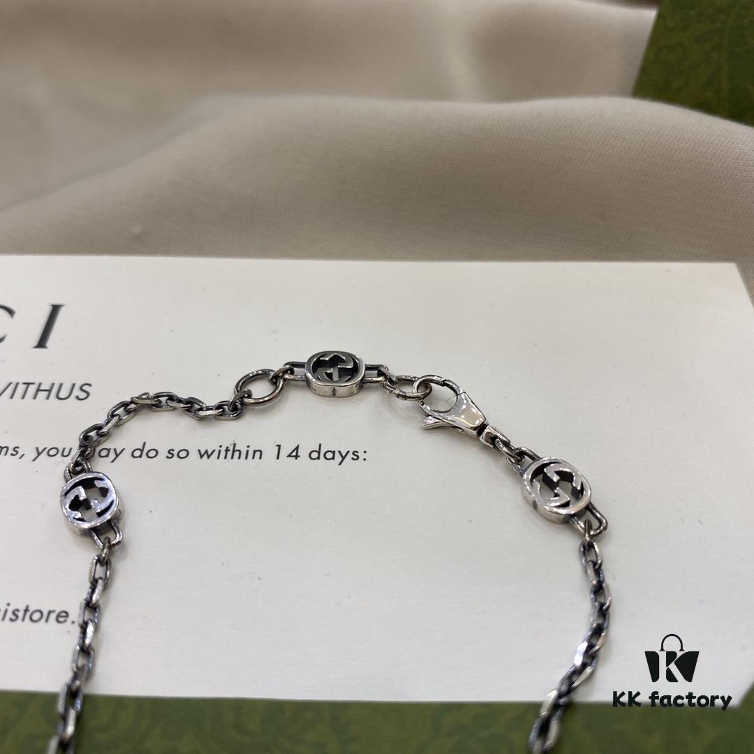 Gucci Interlocking Double G Enamel Blue Heart Bracelet in 925 Sterling Silver