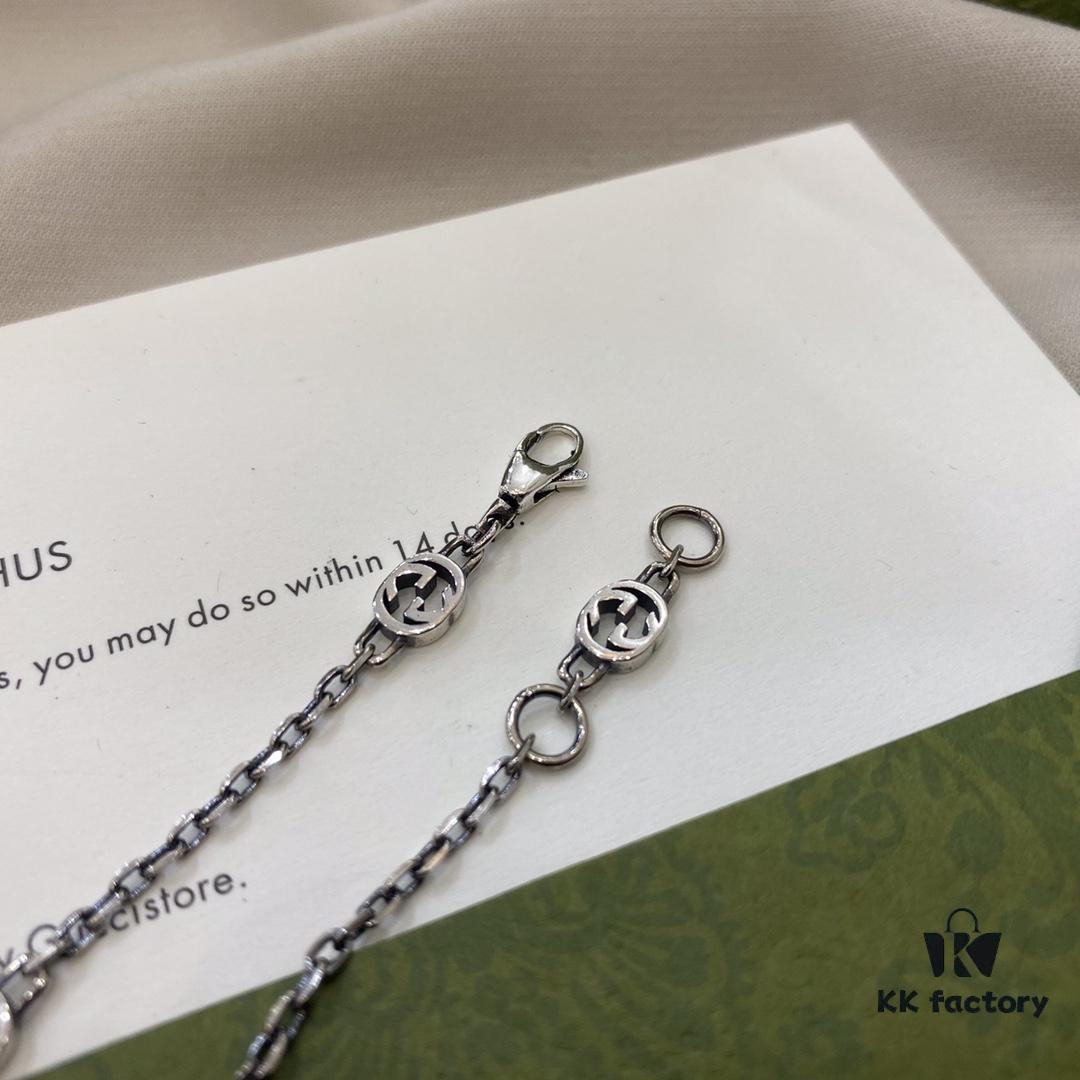 Gucci Interlocking Double G Enamel Blue Heart Bracelet in 925 Sterling Silver