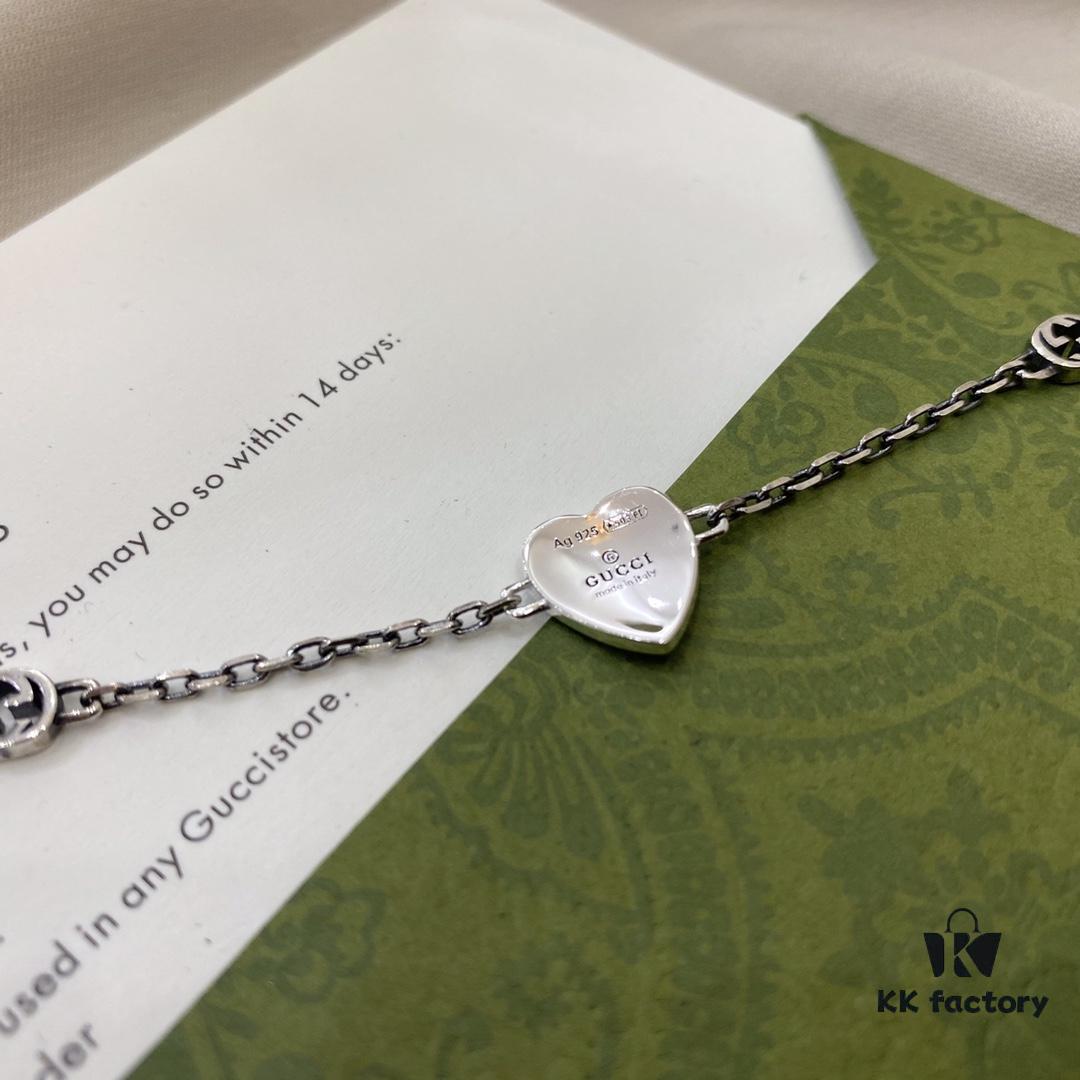 Gucci Interlocking Double G Enamel Blue Heart Bracelet in 925 Sterling Silver