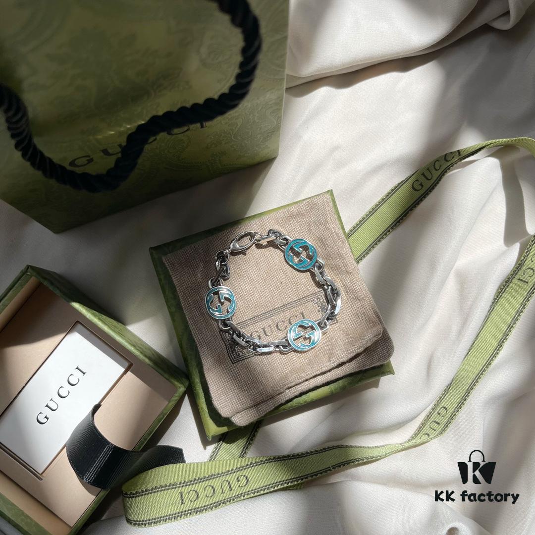 Gucci Gucci 925 Sterling Silver Double G Enamel Interlocking Bracelet