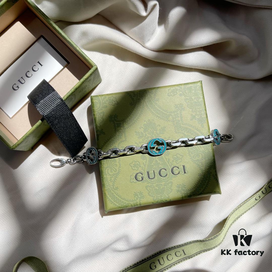 Gucci Gucci 925 Sterling Silver Double G Enamel Interlocking Bracelet