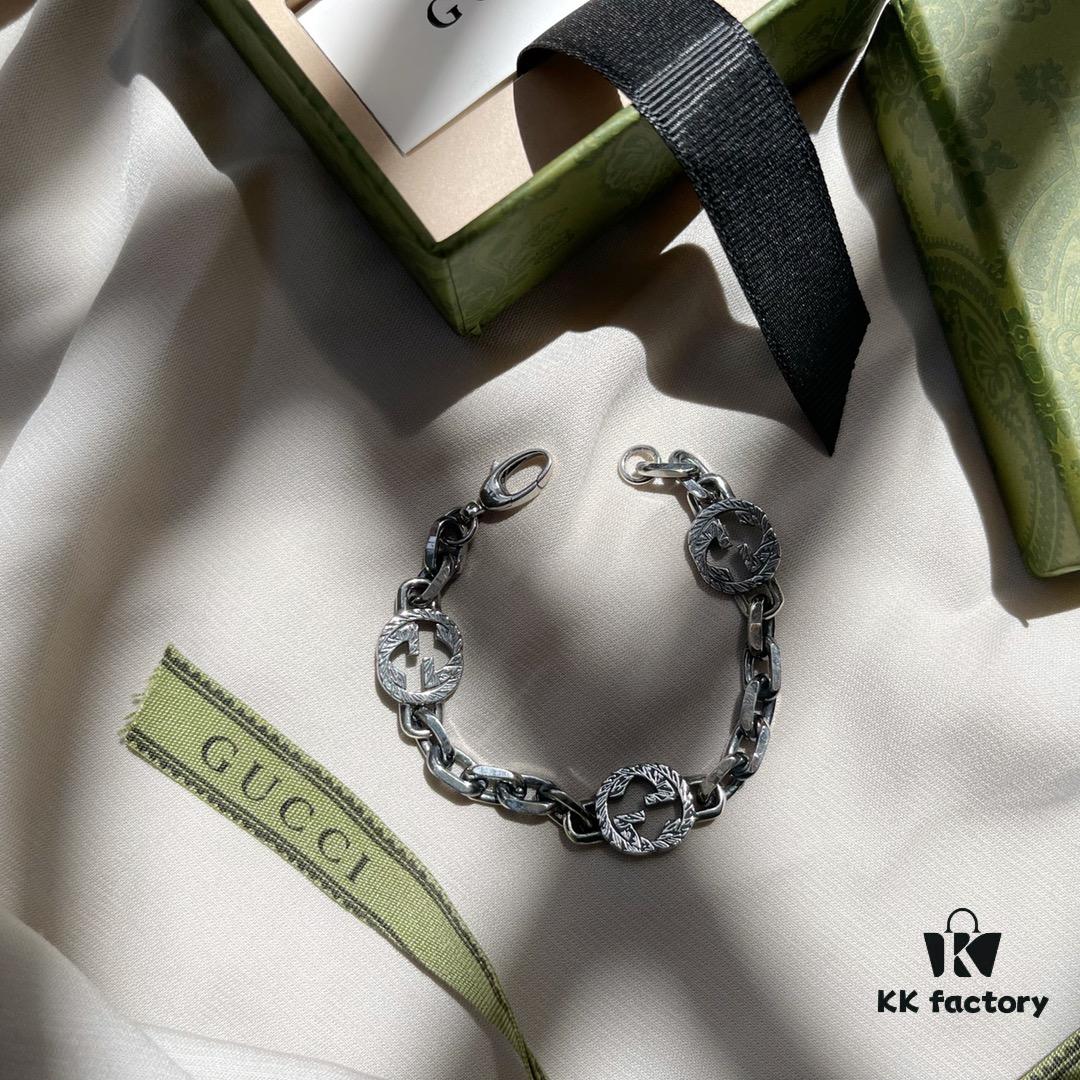 Gucci Gucci 925 Sterling Silver Double G Enamel Interlocking Bracelet