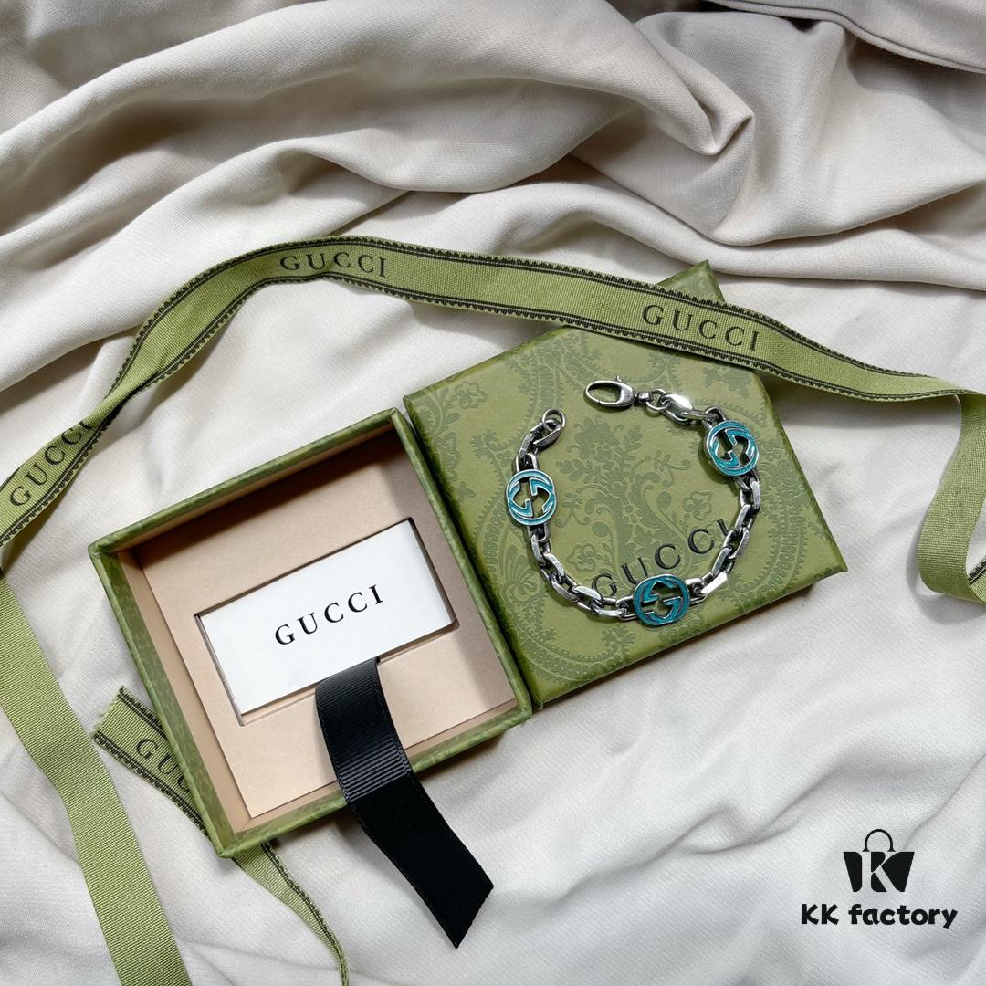 Gucci Gucci 925 Sterling Silver Double G Enamel Interlocking Bracelet