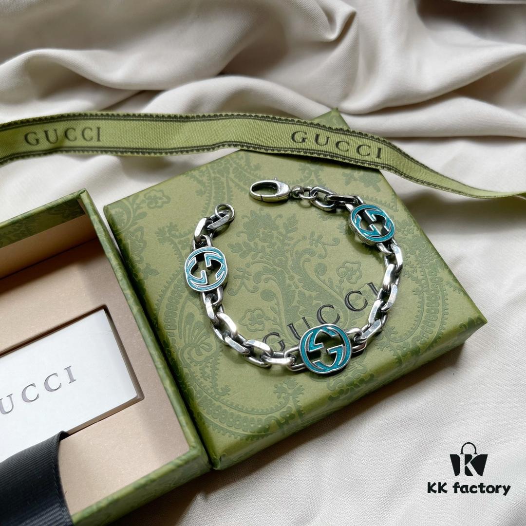 Gucci Gucci 925 Sterling Silver Double G Enamel Interlocking Bracelet
