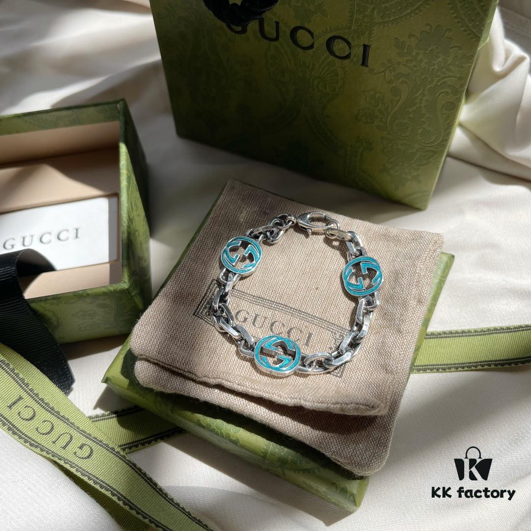 Gucci Gucci 925 Sterling Silver Double G Enamel Interlocking Bracelet