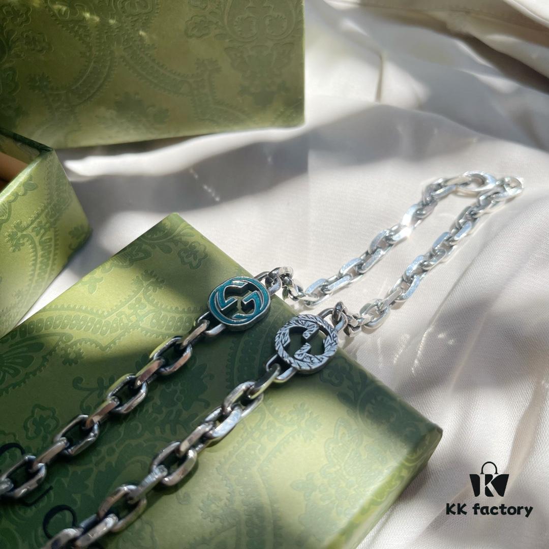 Gucci 925 Sterling Silver Double G Enamel Interlocking Vintage Necklace