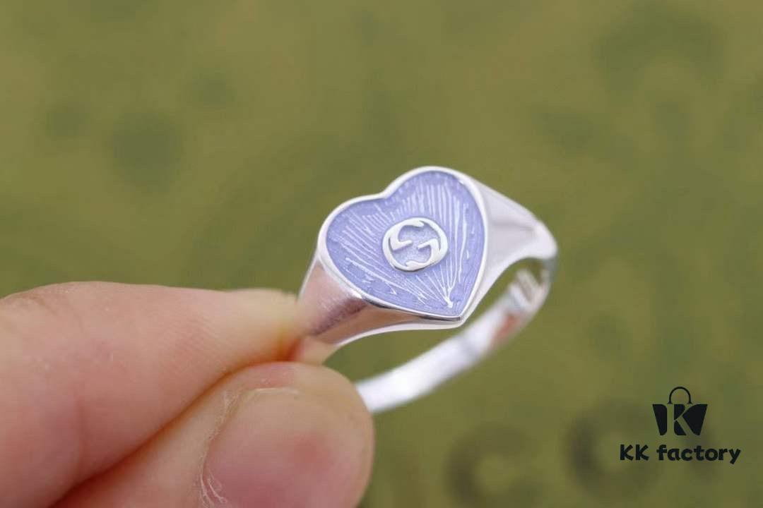 Gucci Interlocking Double G Enamel Heart Fashion Ring