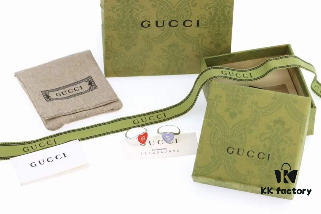 Gucci Interlocking Double G Enamel Heart Fashion Ring