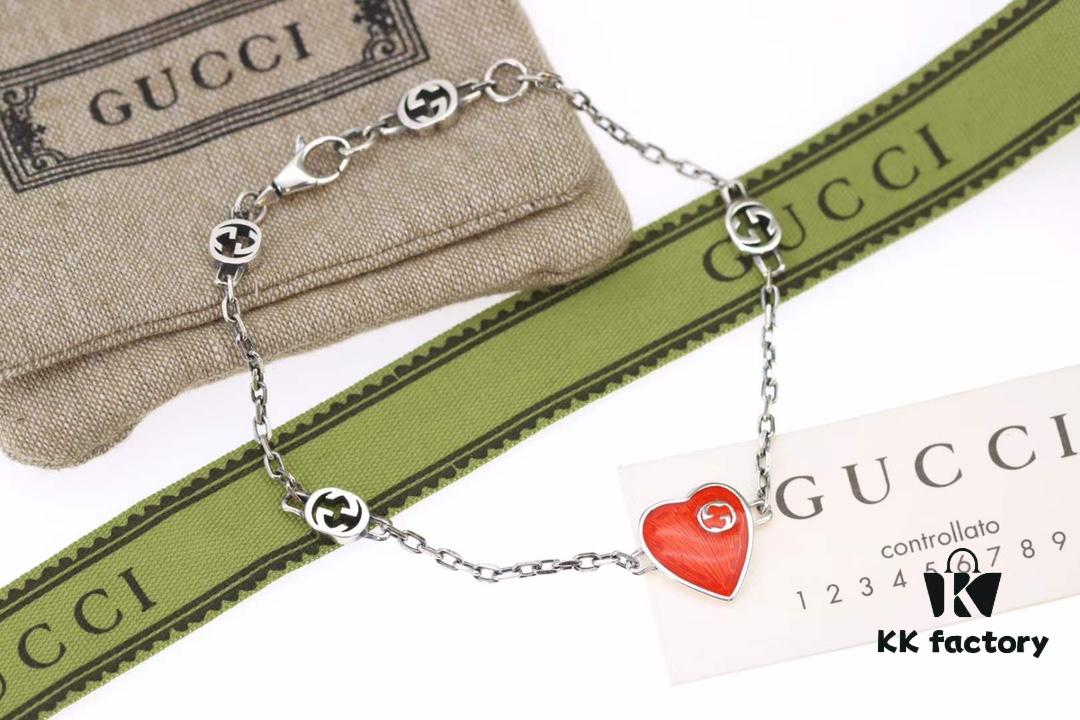 New Arrival💗 Gucci Interlocking Double G Red Enamel Heart Bracelet