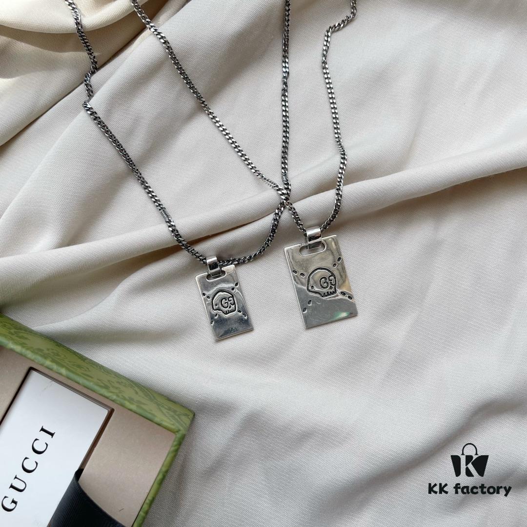 Gucci 925 Sterling Silver Skull Pendant Couple Vintage Necklace