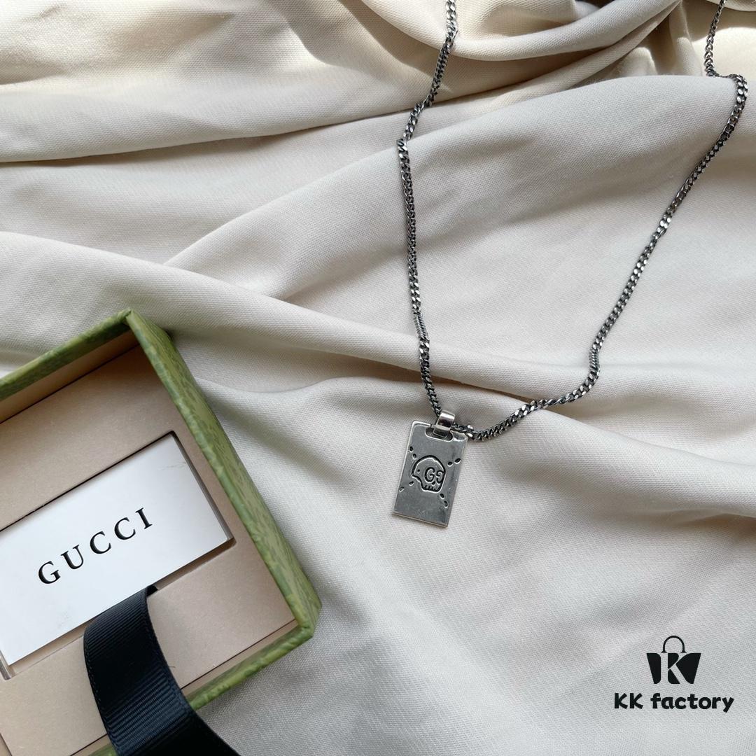 Gucci 925 Sterling Silver Skull Pendant Couple Vintage Necklace