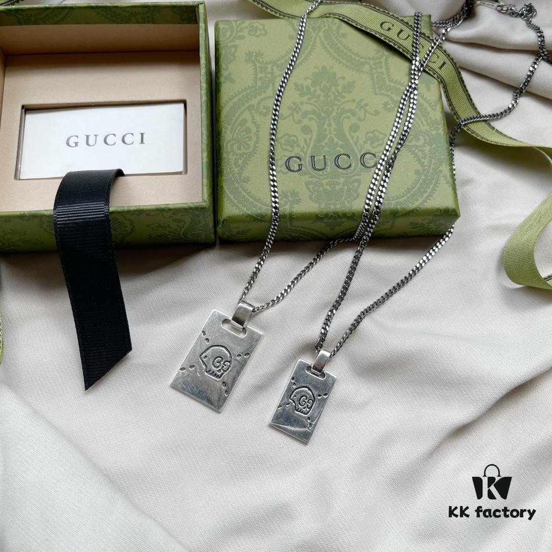 Gucci 925 Sterling Silver Skull Pendant Couple Vintage Necklace