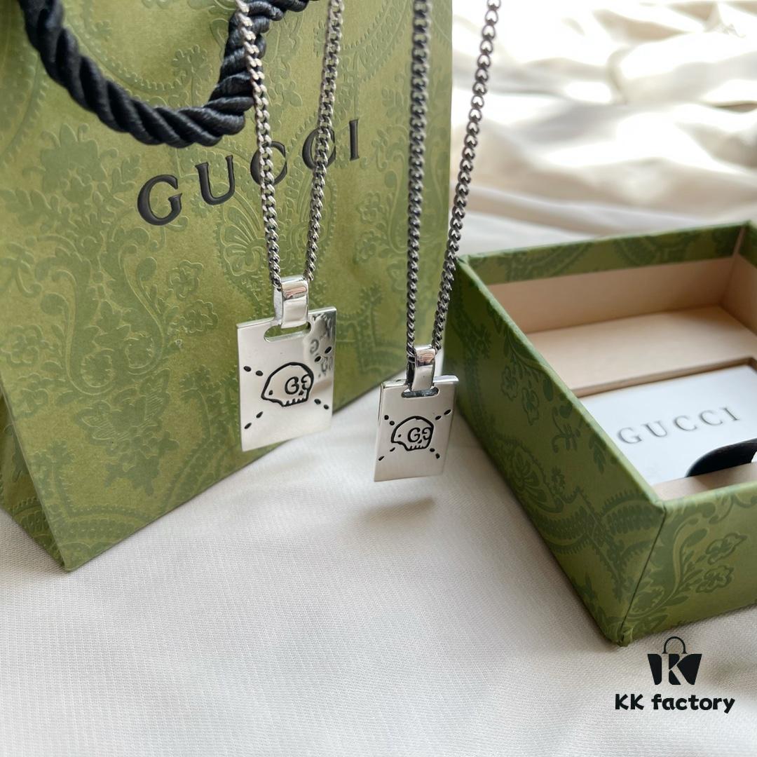 Gucci 925 Sterling Silver Skull Pendant Couple Vintage Necklace
