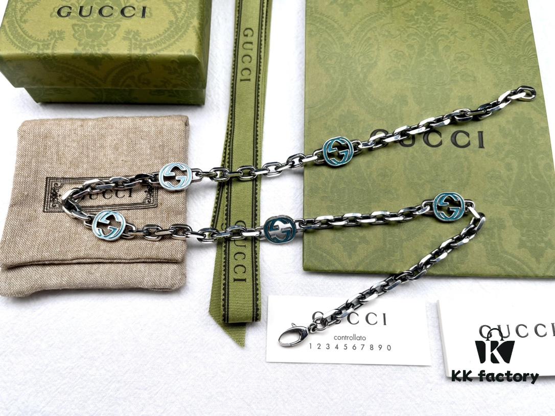 Gucci Vintage Enamel G Logo Aged Silver Necklace