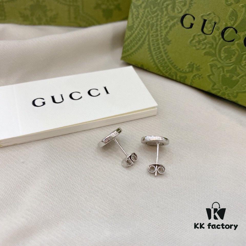 Gucci Gucci 925 Sterling Silver Double G Diamond-Paved Minimalist Stud Earrings