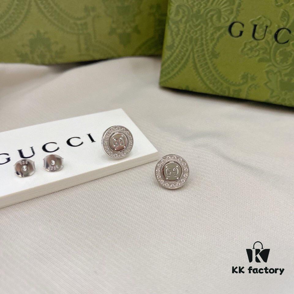 Gucci Gucci 925 Sterling Silver Double G Diamond-Paved Minimalist Stud Earrings