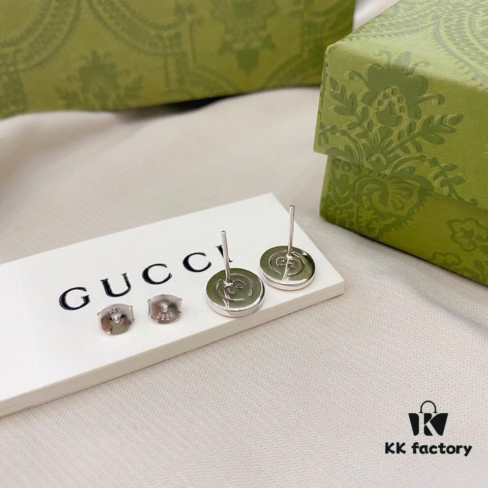 Gucci Gucci 925 Sterling Silver Double G Diamond-Paved Minimalist Stud Earrings