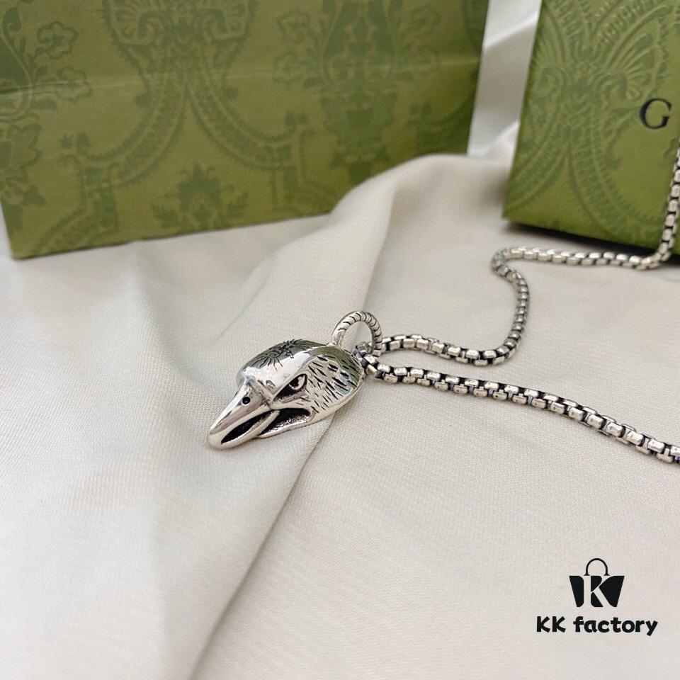 Gucci 925 Sterling Silver Eagle Head Pendant Fashion Necklace