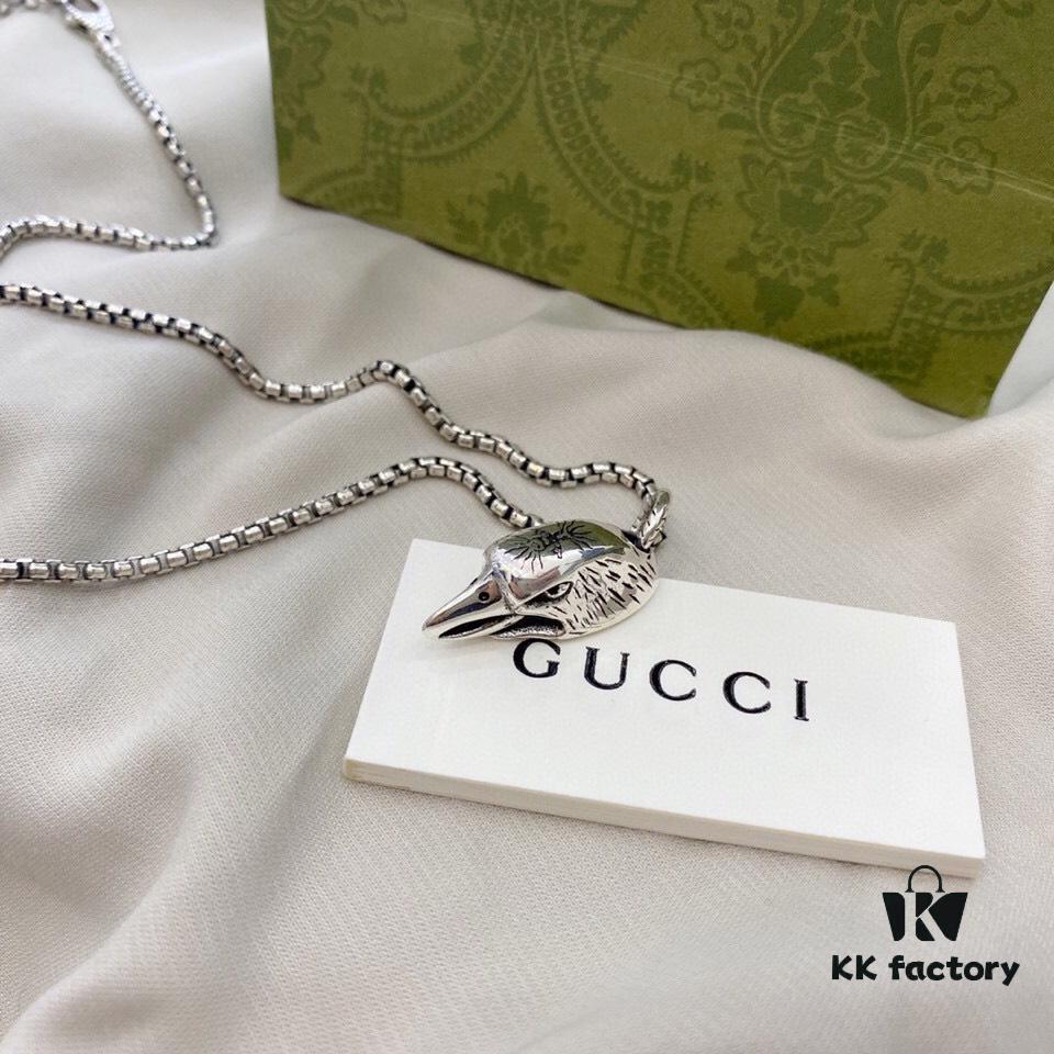 Gucci 925 Sterling Silver Eagle Head Pendant Fashion Necklace