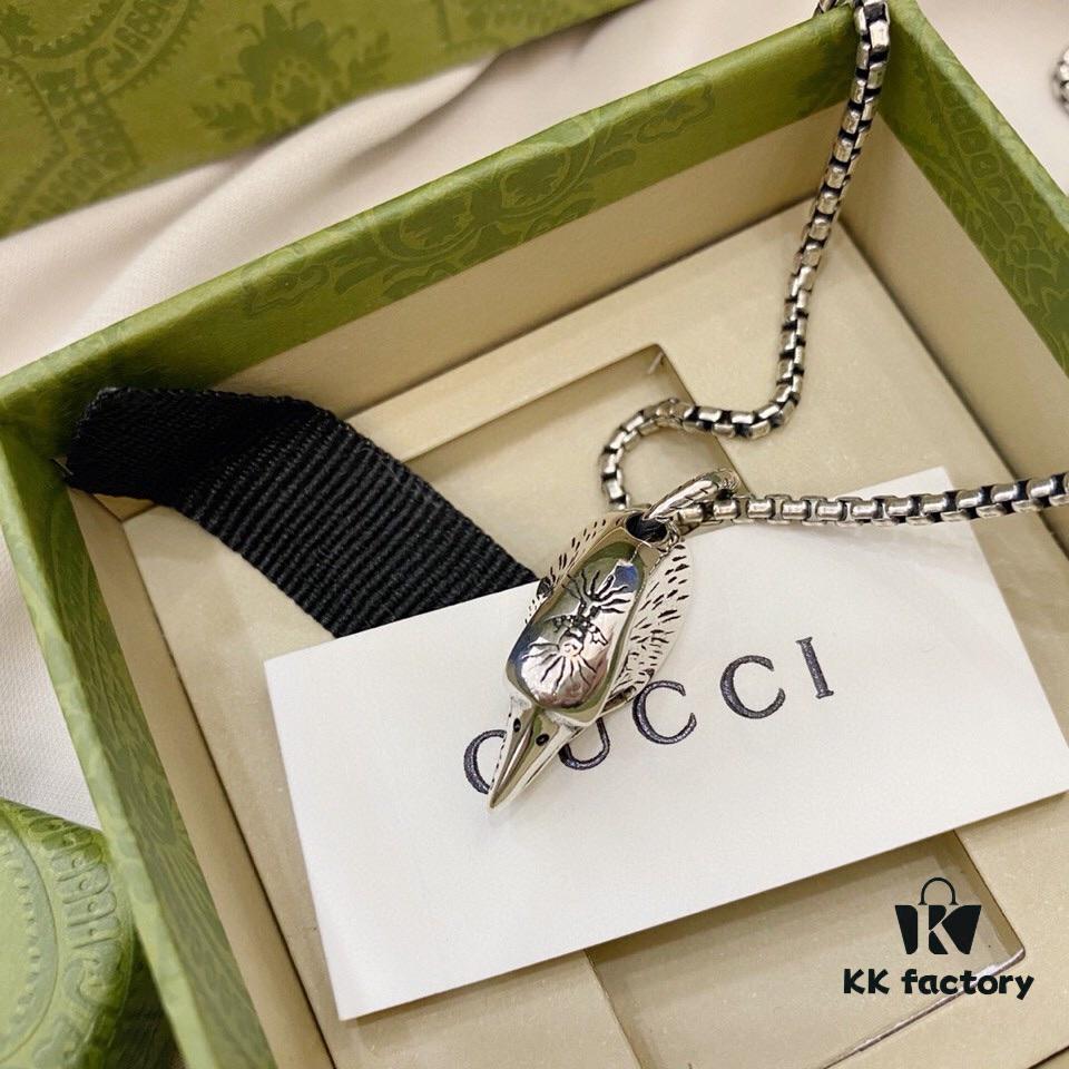 Gucci 925 Sterling Silver Eagle Head Pendant Fashion Necklace