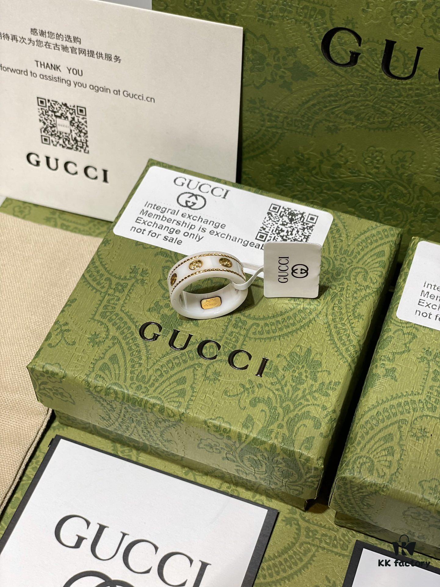 GUCCI Overseas Member Gift - Gucci Gold-Trimmed Double G Ceramic Ring