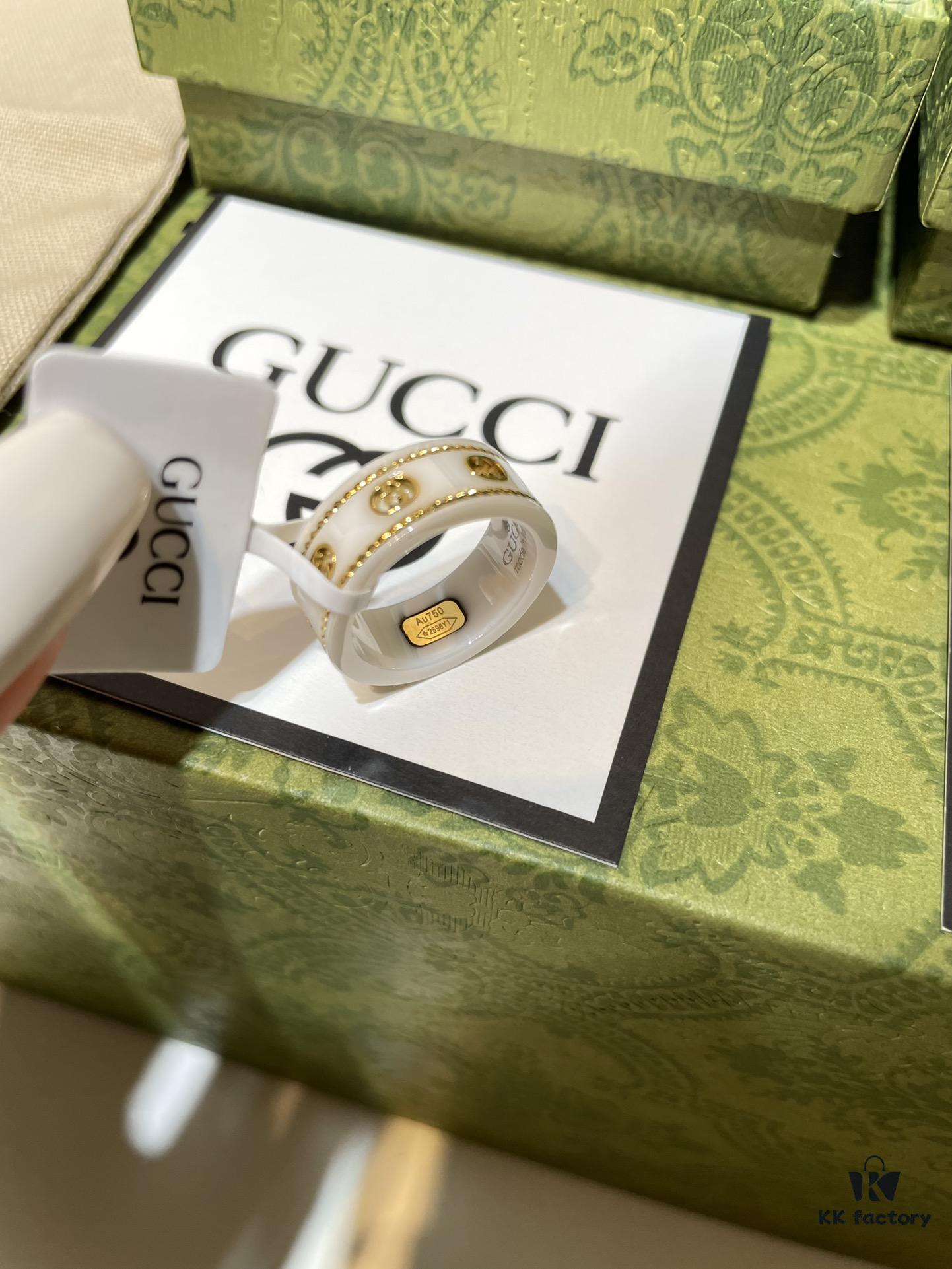 GUCCI Overseas Member Gift - Gucci Gold-Trimmed Double G Ceramic Ring