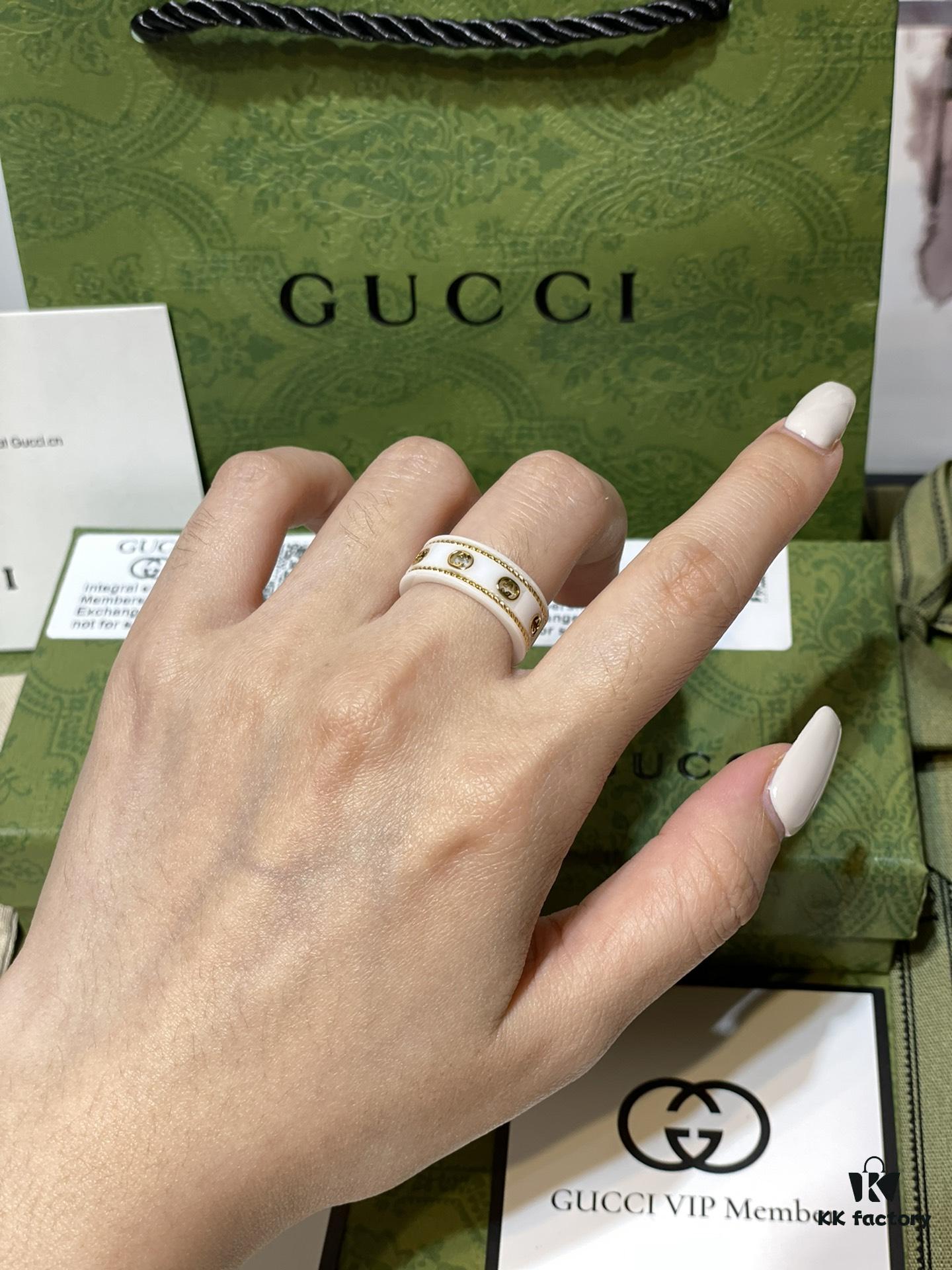 GUCCI Overseas Member Gift - Gucci Gold-Trimmed Double G Ceramic Ring