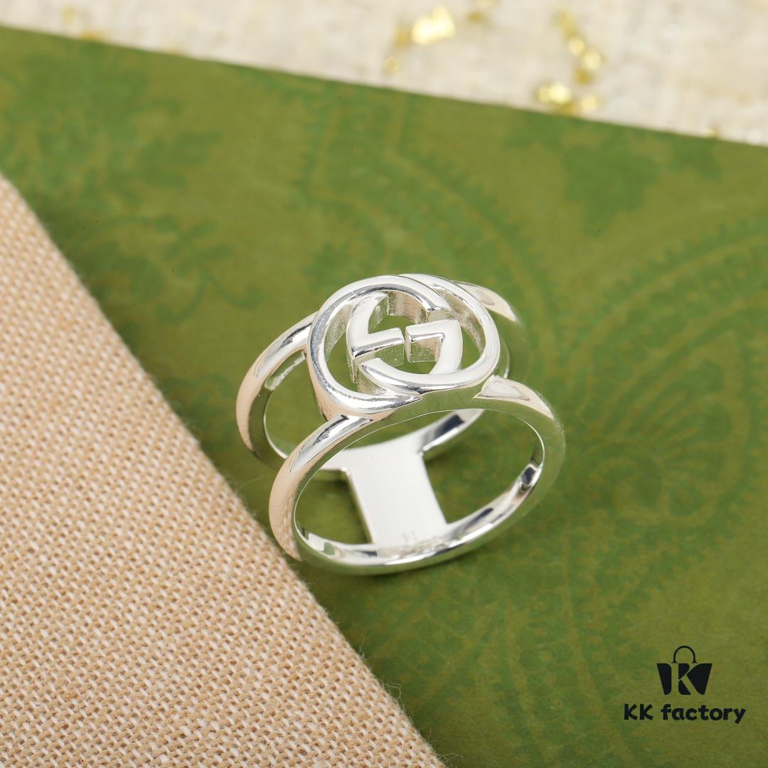 Gucci Interlocking Double G Wide Ring, Made of Pure Silver with Z + ZP Markings