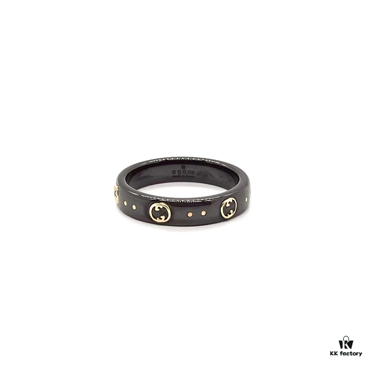 Gucci • Gucci Icon Interlocking Double G Ring, Icon Series, Brand's Signature Pattern, Featuring a Striking Gold Interlocking Double G Logo Creating a Bold Visual Contrast with the White Synthetic Corundum Band