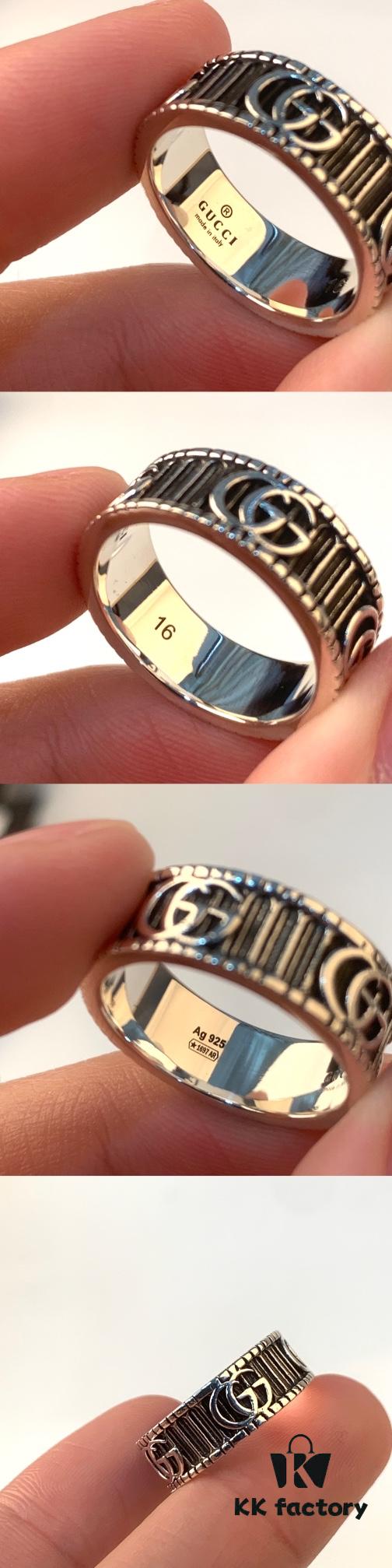 Gucci 3D Double G Carved Striped Pattern Ring - Popular Unisex Design for Couples and Friends