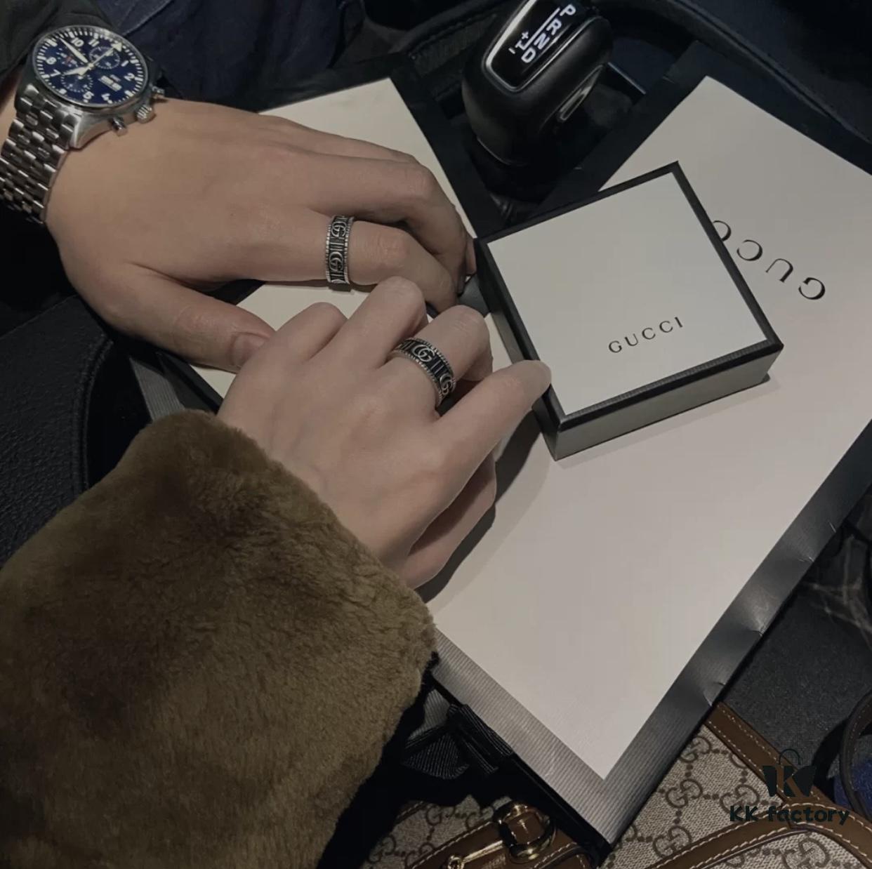 Gucci 3D Double G Carved Striped Pattern Ring - Popular Unisex Design for Couples and Friends