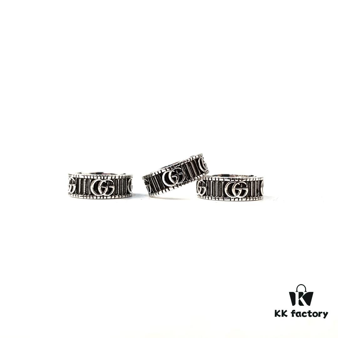Gucci 3D Double G Carved Striped Pattern Ring - Popular Unisex Design for Couples and Friends