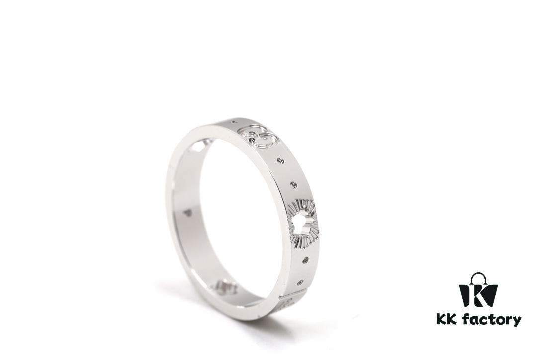 New Arrival: GUCCI Inspired CNC Crafted 925 Sterling Silver White Gold Plated Ring with Openwork Star Design