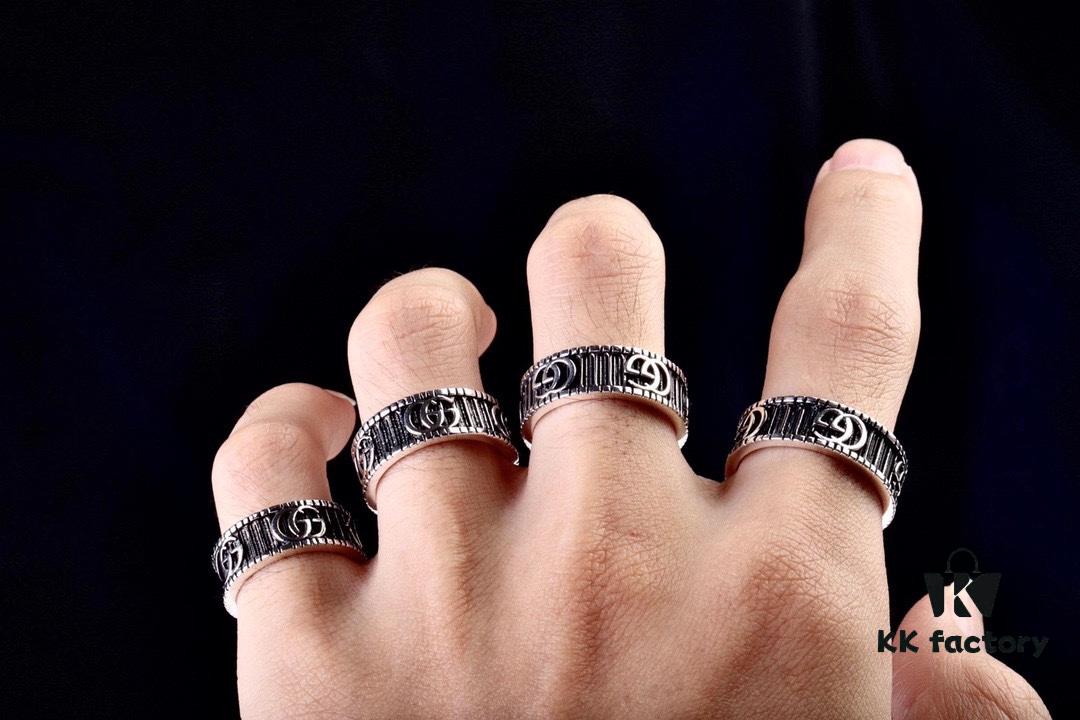 Gucci 3D Double G Carved Striped Pattern Ring - Popular Unisex Design for Couples and Friends