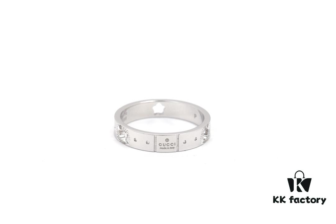 New Arrival: GUCCI Inspired CNC Crafted 925 Sterling Silver White Gold Plated Ring with Openwork Star Design