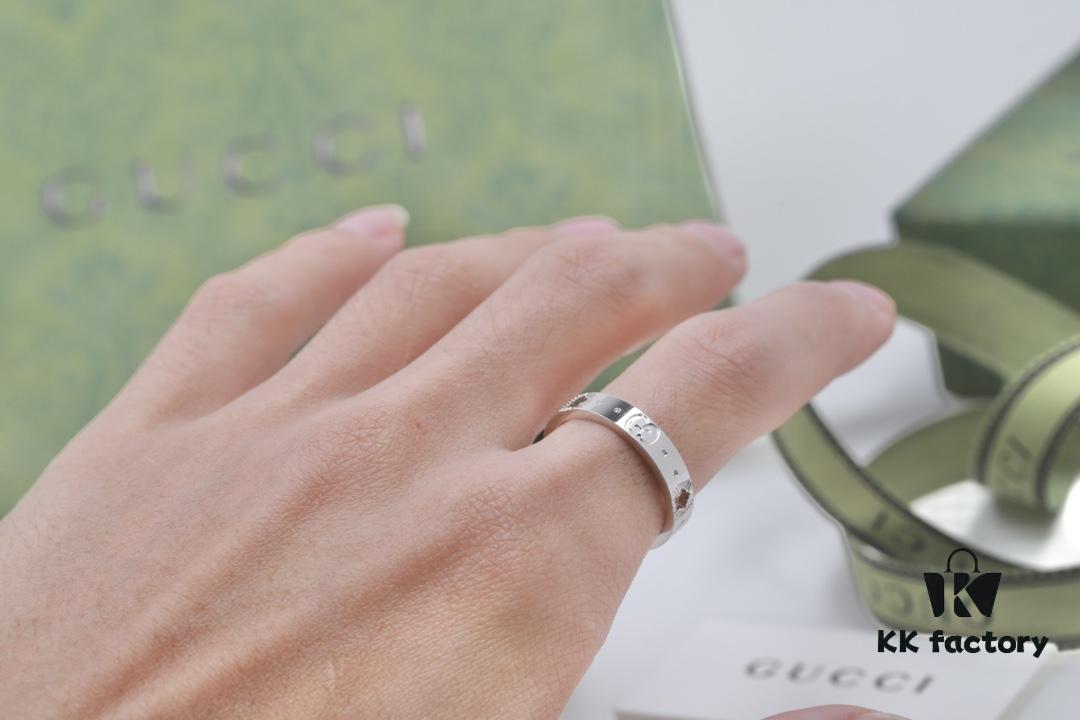 New Arrival: GUCCI Inspired CNC Crafted 925 Sterling Silver White Gold Plated Ring with Openwork Star Design