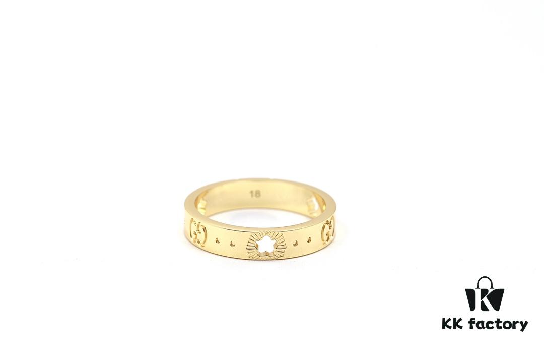 New Arrival GUCCI-inspired CNC Craft 925 Sterling Silver Gold-Tone Star Pattern Openwork Ring