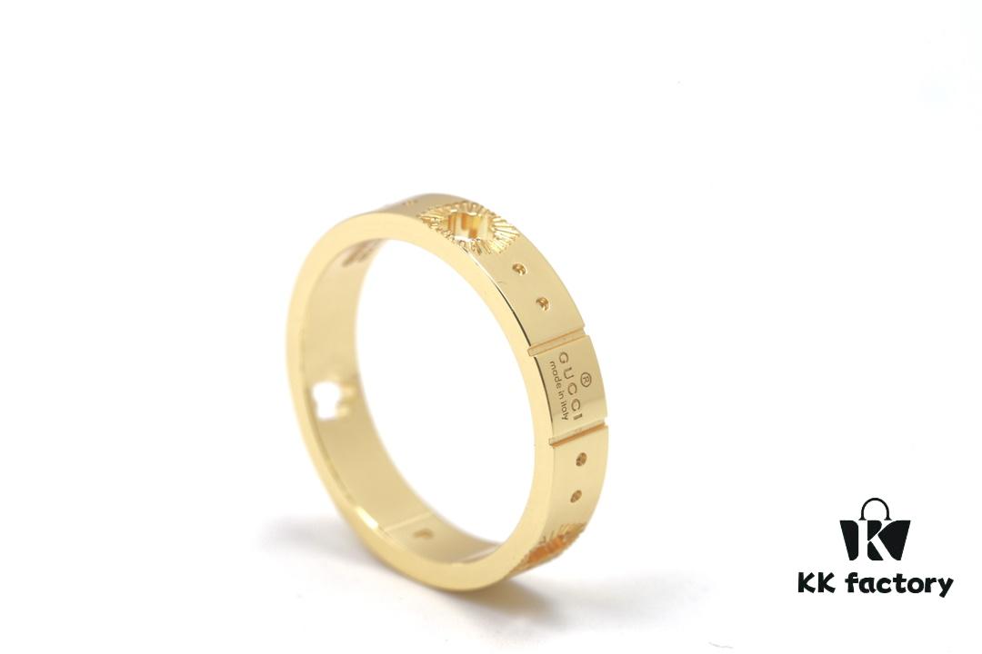 New Arrival GUCCI-inspired CNC Craft 925 Sterling Silver Gold-Tone Star Pattern Openwork Ring