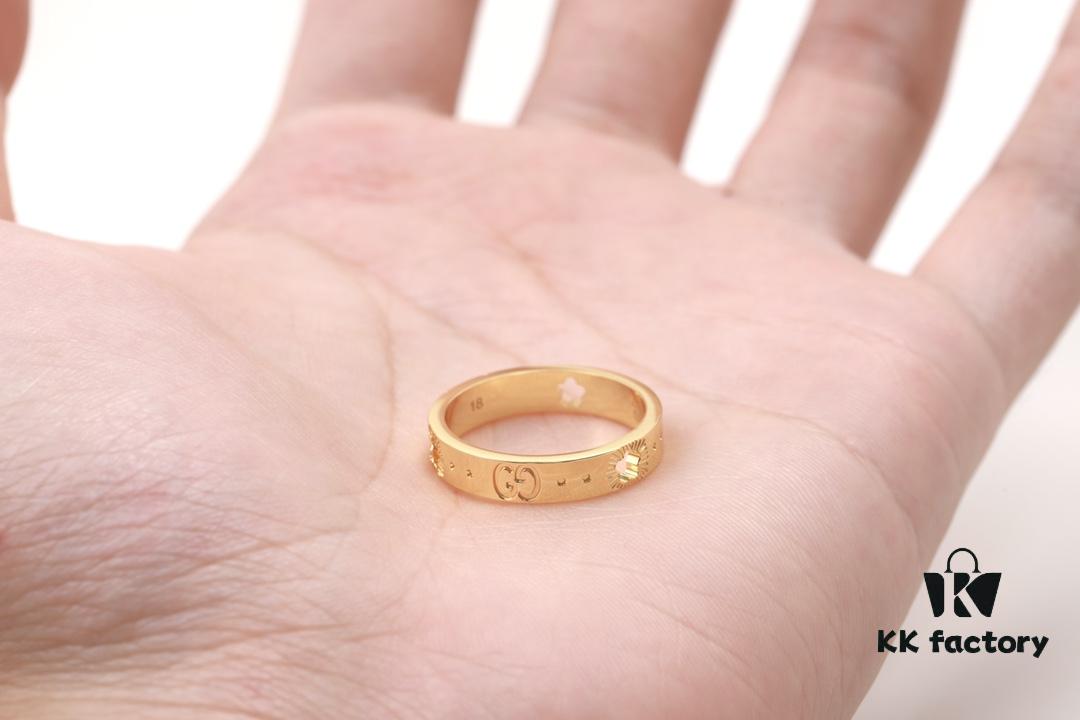 New Arrival GUCCI-inspired CNC Craft 925 Sterling Silver Gold-Tone Star Pattern Openwork Ring