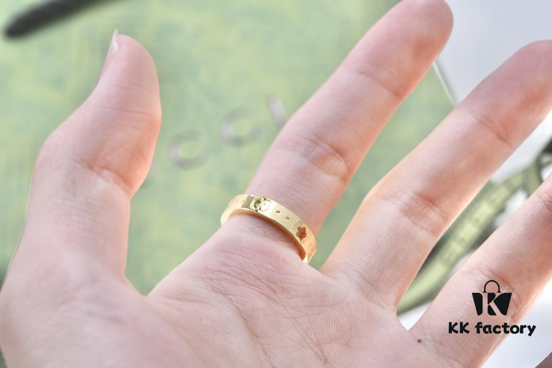 New Arrival GUCCI-inspired CNC Craft 925 Sterling Silver Gold-Tone Star Pattern Openwork Ring